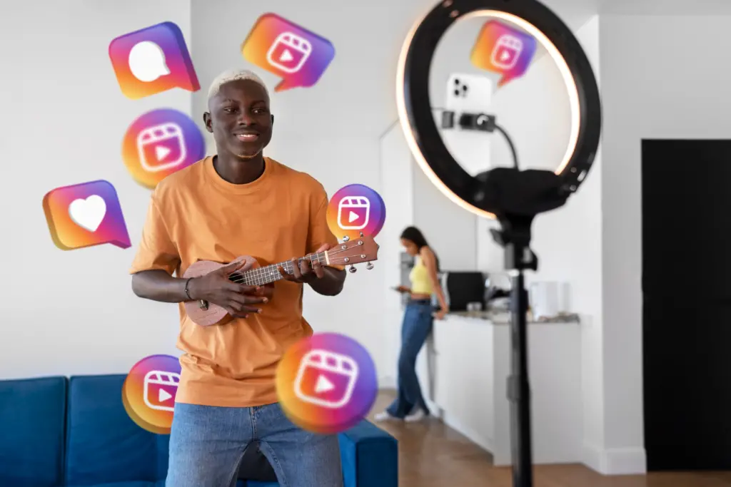 An influencer recording a video for instagram